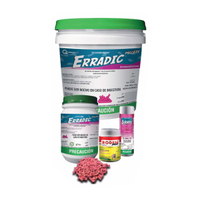 Erradic Pellets Rodenticida (Bromadiolona 0.005%), Caja 12 tarros de 1 kg